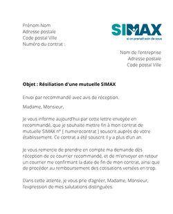 lettre resiliation mutuelle simax